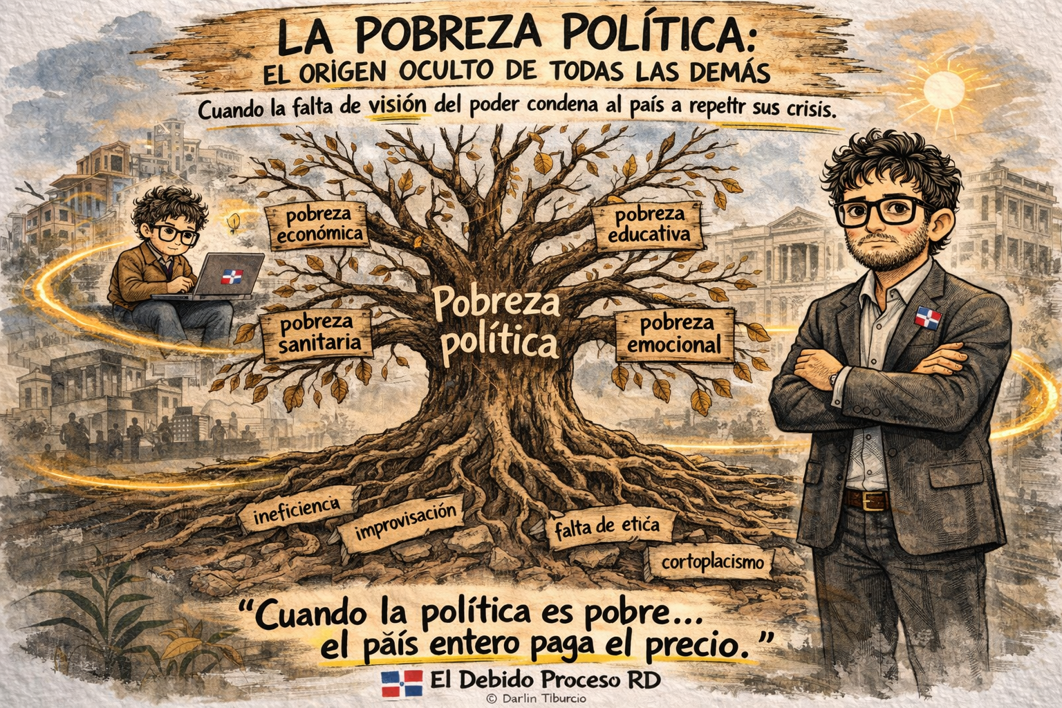 Ilustración sobre la pobreza política y su relación con otras formas de pobreza en República Dominicana