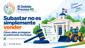 Ilustración sobre subasta pública y protección del patrimonio municipal en República Dominicana