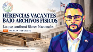 Portada del artículo sobre herencias vacantes bajo archivos físicos, con documentos de Bienes Nacionales y el Palacio de Justicia